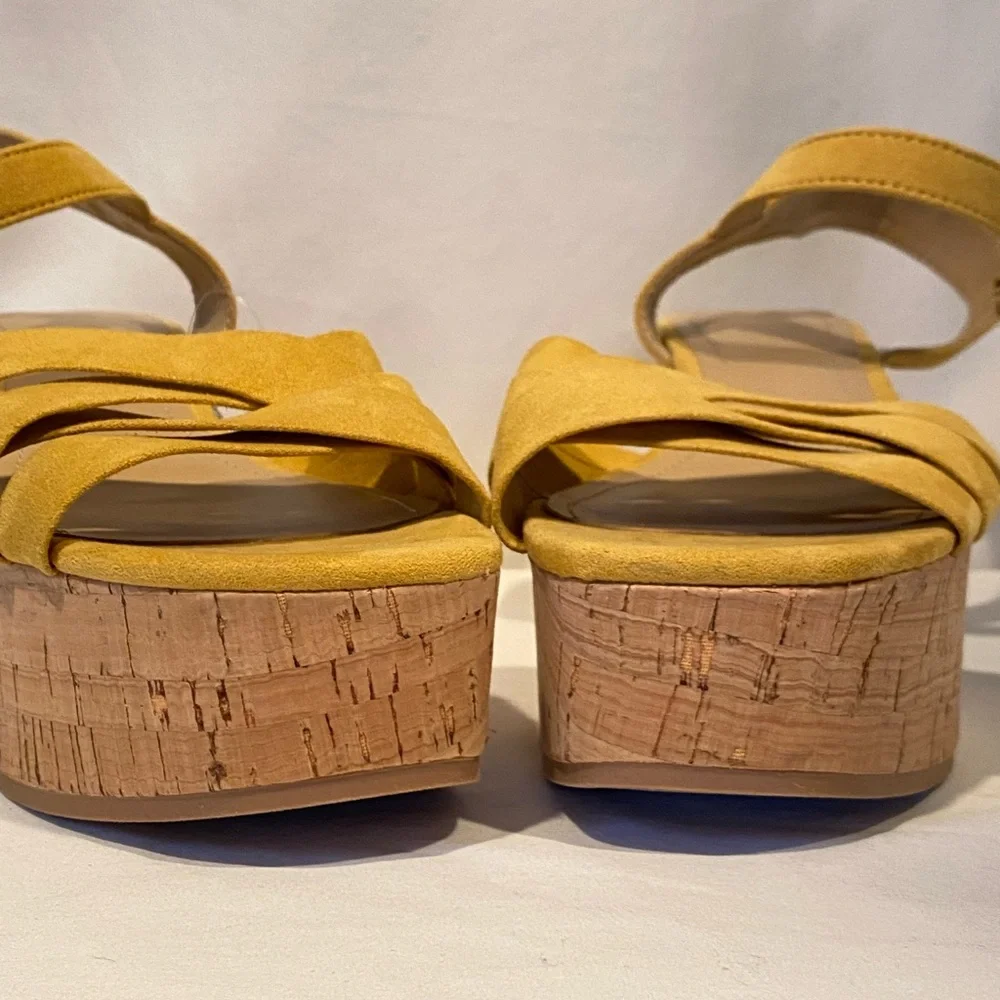 💛 H&M Yellow Cork Platform Wedge Sandals 💛 Size 7 - NEW - Picture 4 of 7